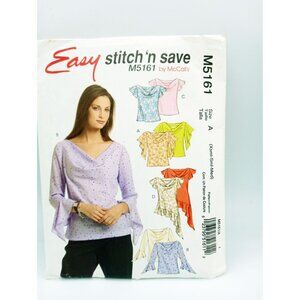 McCalls M5161 Sewing Pattern Shirt Top Flutter Sleeve XS S M Stitch N Save Uncut